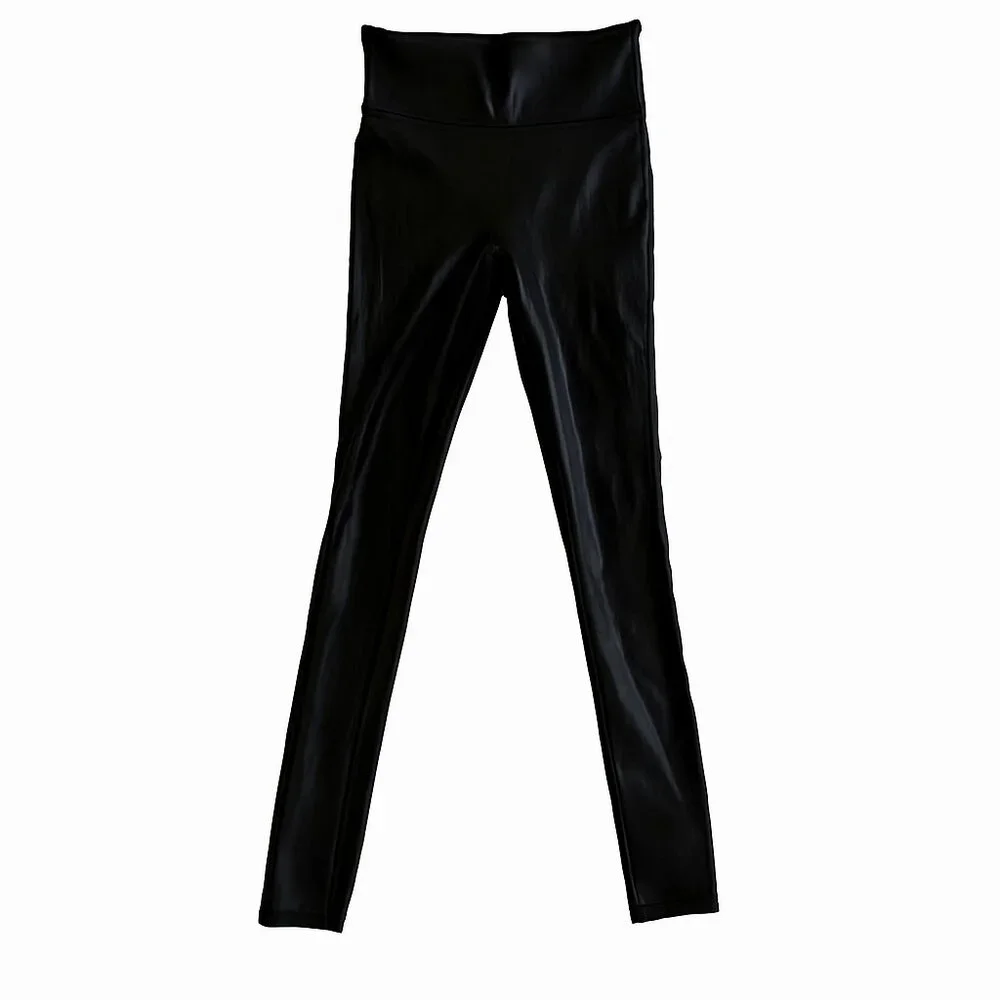 Spanx Black Faux Leather Leggings XS High Waist Sculpting Shaping Fit - Picture 2 of 7